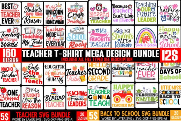 Teacher SVG Mega Bundle: Graphics & T-Shirt Designs